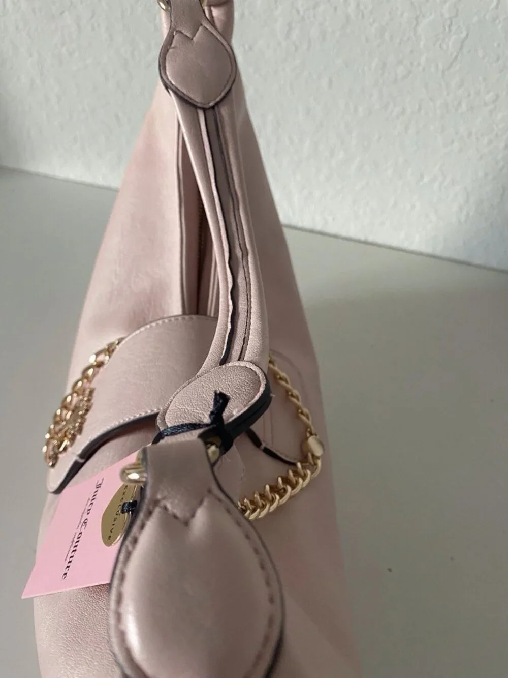 Juicy Couture Juicy Royal Crest Hobo Shoulder Bag Pink Clay W/Chain J Charm NEW